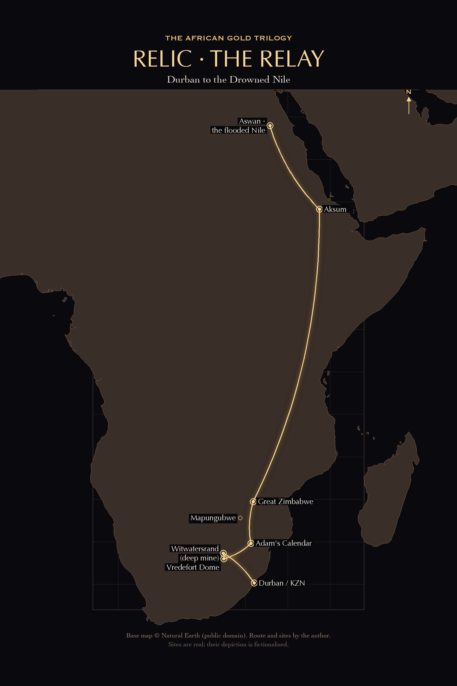 Map: the journey of RELIC across the real ancient sites of Africa.