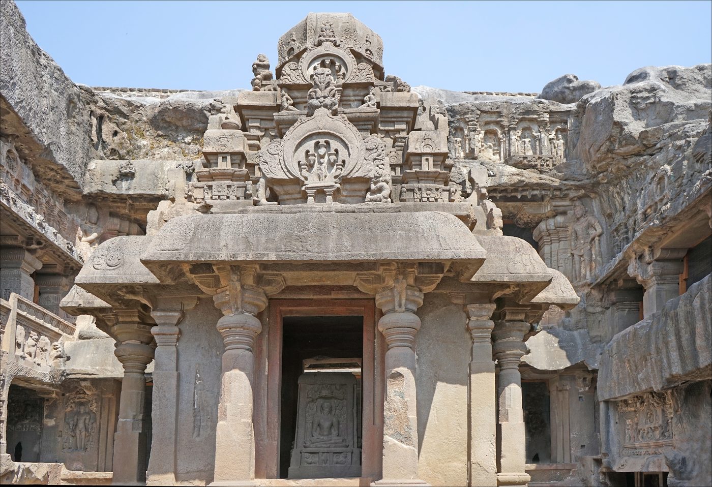 The Indra Sabha, Cave 32 — the Jain answer to the Kailasa, precision where the neighbour chose scale.