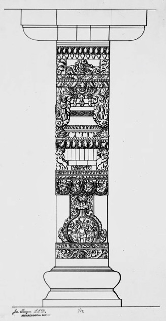 An 1876 Archaeological Survey drawing of a Kailasa column — the custodians' first instrument was the pencil.