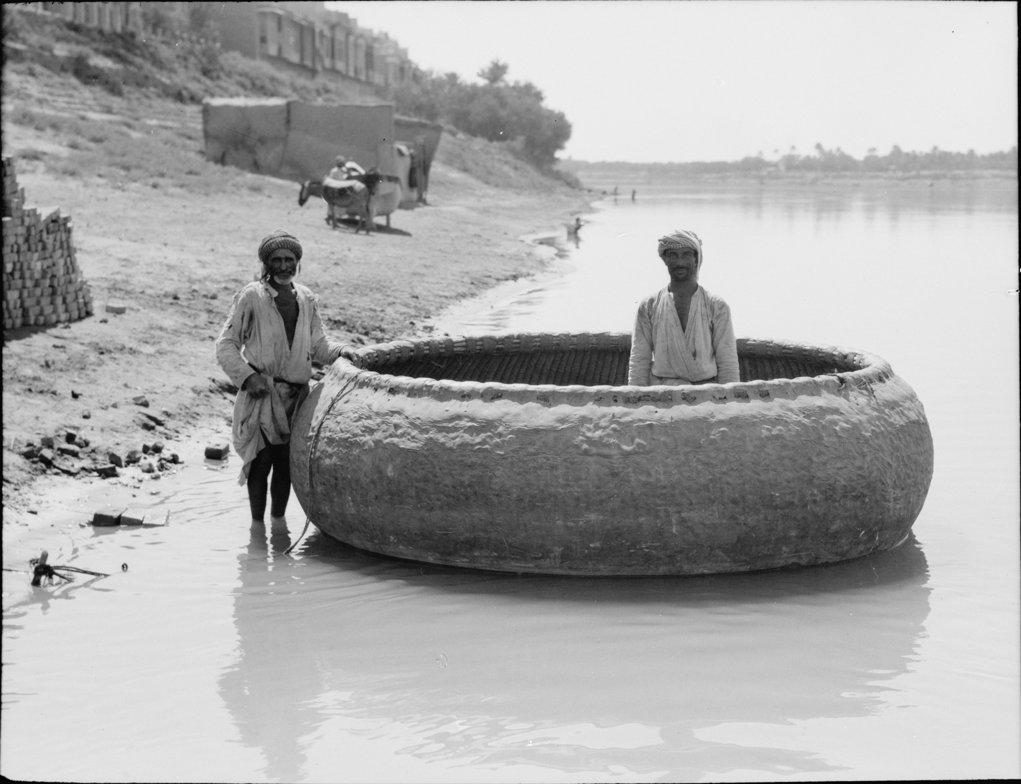 Guffa — round reed boat on the Tigris at Baghdad, 1932