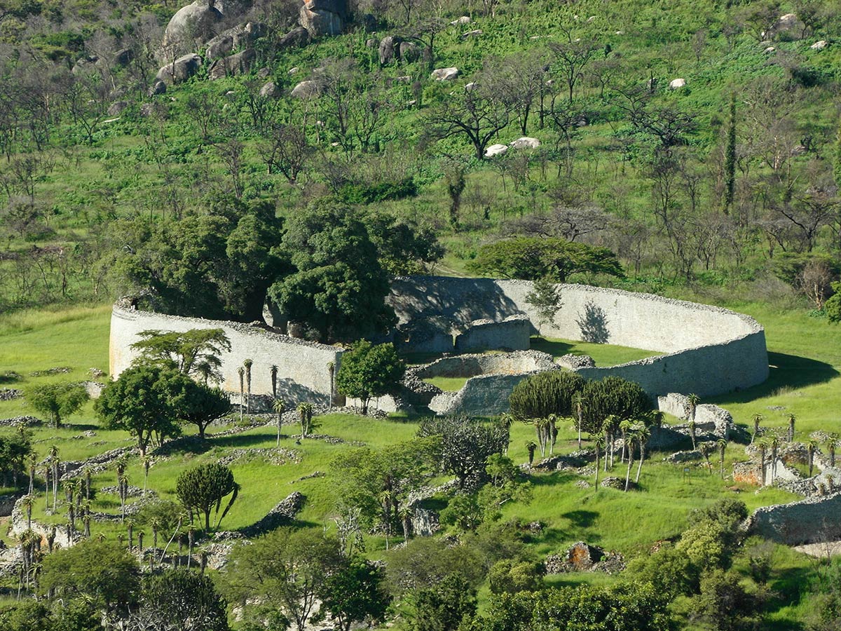 Great Zimbabwe — the stone city of the gold-trade cultures.